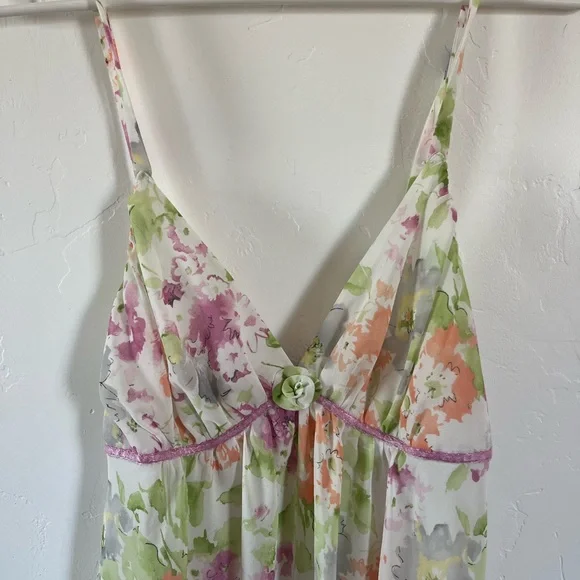 Oscar de la Renta the Pink Label Green and Pink Rosette Nightgown Size Medium - Picture 2 of 6